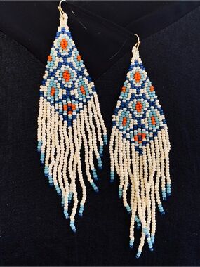 Long Beaded Fringe Earrings